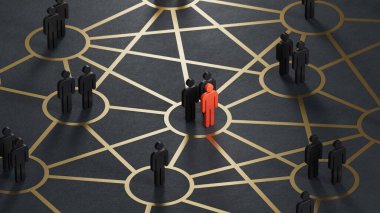 Tahta parçasının üç boyutlu tasviri pek çok geri dönüşümlü satırla birbirine bağlanmış. Siyah arkaplandaki sosyal bağlantılar 3D konsepti.