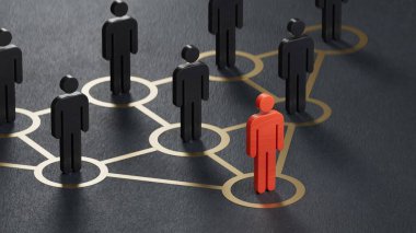 3d iş liderliği kavramı. Müşteri yaşam döngüsü yönetimi kavramı. Siyah arka planda 3D yorumlama.