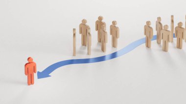 Kızıl Tahta Bebek yenme yarışması. Üç boyutlu illüstrasyon. ekonomik durum ve sosyal başarı beyaz zemin üzerinde 3D görüntüleme.