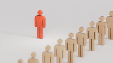 Tek başına ayakta duran, gerekli kişinin tasviri. ekonomik durum ve sosyal başarı beyaz zemin üzerinde 3D görüntüleme.