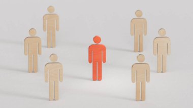 İnsan kaynakları (HR), işe alım, seçim, işe alım, CRM, doğru insanlar ve eşsiz kavramlar. Kalabalıktan seçilen kişi büyüteçle beyaz arka planda.