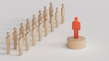 Lider, iş stratejisi ve planlama konsepti, Satranç tahtasındaki kırmızı satranç kralı figürü beyaz arka planda canlandırılıyor.