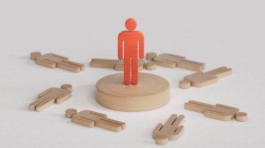 Lider, iş stratejisi ve planlama konsepti, Satranç tahtasındaki kırmızı satranç kralı figürü beyaz arka planda canlandırılıyor.