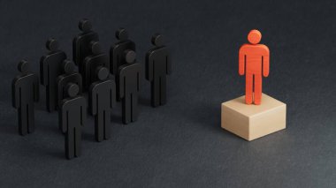 Kızıl Lider. Ekonomik durum ve sosyal başarı siyah zemin üzerine işlenmiş 3D.