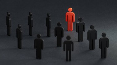 İnsan kaynakları yönetimi. Yetenekli bir çalışan arıyorum. Ekonomik durum ve sosyal başarı siyah zemin üzerine işlenmiş 3D.