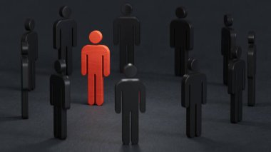 Grubun lideri. Liderlik ve takım çalışması konsepti. Ekonomik durum ve sosyal başarı siyah zemin üzerine işlenmiş 3D.