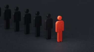 Grubun lideri. Liderlik ve takım çalışması konsepti. Ekonomik durum ve sosyal başarı siyah zemin üzerine işlenmiş 3D.