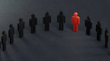 Takım çalışmasının kavramsal görüntüsü. İş stratejisini temsil etmek için mükemmel. Siyah arka planda 3D liderlik..