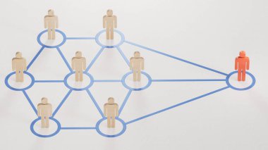 Soyut topluluktaki bağlantı ya da bağlantı kavramı. İş dünyasındaki başarı kavramına sahip liderlik. Beyaz arkaplanda 3B görüntüleme.