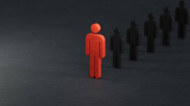 Grubun lideri. Liderlik ve takım çalışması konsepti. Ekonomik durum ve sosyal başarı siyah zemin üzerine işlenmiş 3D.