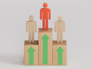 Zirveye ulaşma yarışında rakipler. Rekabet ve sportmenlik. Politik mücadele. Beyaz arkaplanda 3D liderlik mücadelesi.