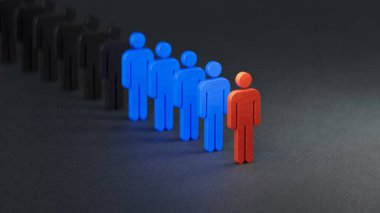 Grubun lideri. Liderlik ve takım çalışması konsepti. Ekonomik durum ve sosyal başarı. İşletme başarısı olan liderlik siyah arka planda 3D sunumu.