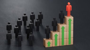 Okurluk, hedef ve başarı kavramları için motivasyon. İnsan performansı. Meydan okuma ve fırsatçılık. İş başarısı kavramına sahip liderlik siyah arka planda 3D sunumu.