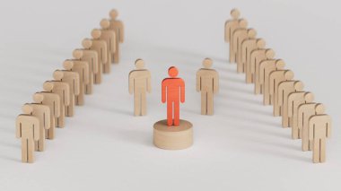 Kral kraliçenin yanında duruyor, iki sıra bebeğin arasında, güçlü çifti somutlaştırıyor, beyaz arka planda üç boyutlu bir resimle betimlenmiş..