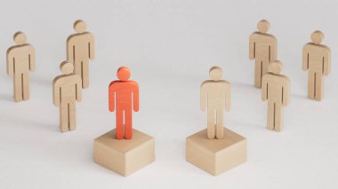 İki takımın liderleri, yoğun bir şekilde başarılı olan takım liderleri arasında dikkat çekiyordu. İşletme başarısı kavramına sahip liderlik, beyaz arka planda 3D tasvir ediliyor..