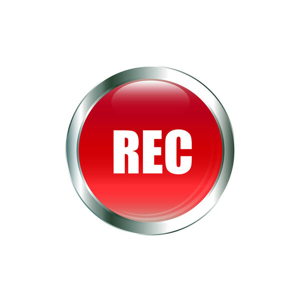Record icon vector image round 3d button with metal frame