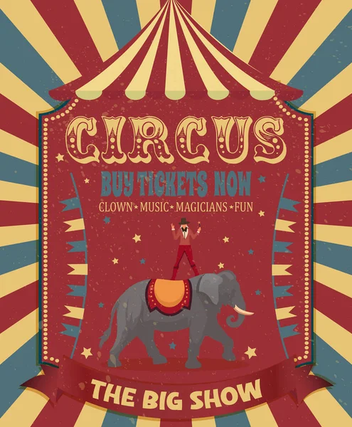 Vintage Circus Poster Featuring Elephant Trainer Performing Elephant Circus Tend — Stock Vector