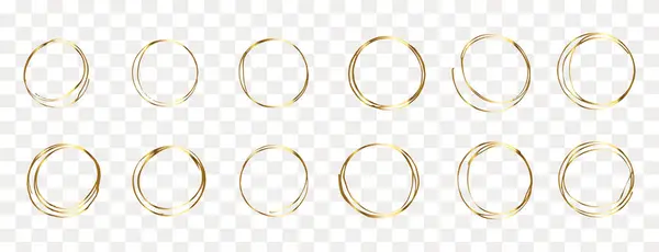 Handritad Golden Cirkel Linje Skiss Set Circle Ram Set Rund — Stock vektor