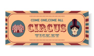 Vintage Circus Ticket, Sirk Çadırı ve Sirk Kızı 'nın antika ve eski tasarım sirk biletleri..