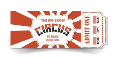 Sirk biletleri. Klasik karnaval afişi, retro parti duyurusu. Vektör sirk lüks tebrik kartı.