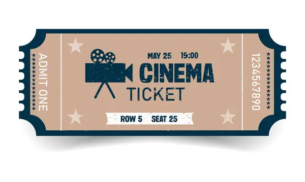 Cinema Ticket Plantilla Maqueta Ilustración Vectorial Estilo Retro Boleto Rendimiento — Vector de stock