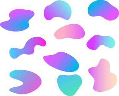 Renkli sıvı şekiller seti. sıvı gradyan formları, sıvı şekiller. Sunumunuz veya logonuz için modern soyut vektör çizimi