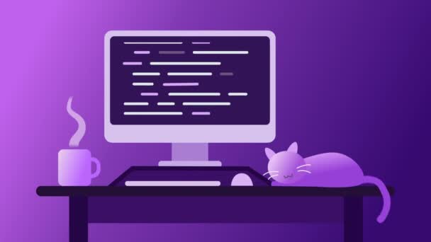 Looping Código Programación Café Gatos — Vídeo de stock