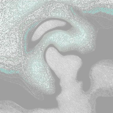 Atoma benzeyen, dalgalı, sisli ve pek çok noktadan oluşan daireler. Açık mavi, koyu gri ve beyaz renkli boyalar güzel zeminin üzerinde süzülüyor.
