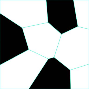 Kare bloklar, sisli, rüzgarlı, noktalı ve dalgalı beyaz, akuamarin ve siyah doku düz duvarın üzerinde süzülüyor