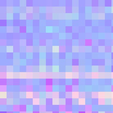 Kathleen Tnt, güzel belirsiz, pixelate, gradyan, yağlı ve karolar açık gökyüzü mavi, orta mavi ve çeşitli boyutlarda hayalet beyaz şekiller. 