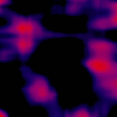 Siyah gömlekli biri kırmızı ve mor bir arka plana bakıyor.