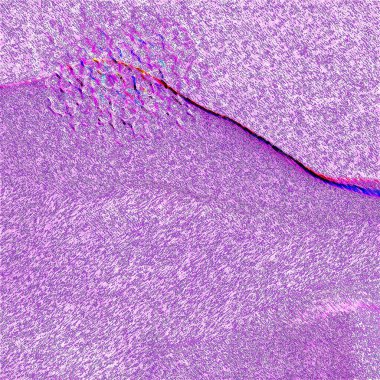 İnce bir ışık çizgisi olan mor ve mavi bir bölge.