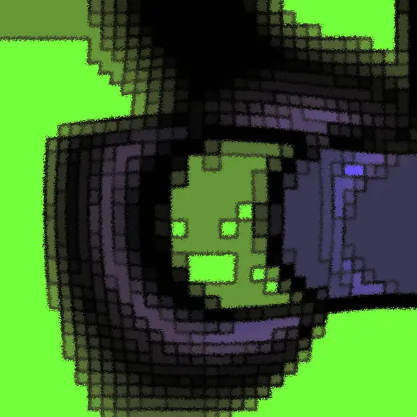 a pixel camera with a green screen in the background