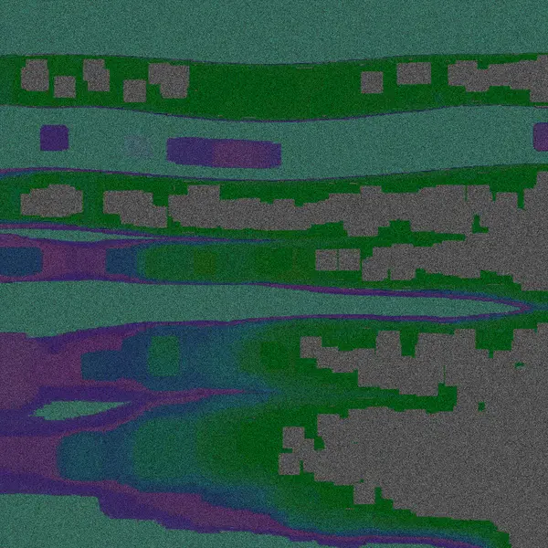 a green and purple abstract painting of a river