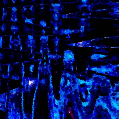 Bir adamın mavi ve siyah soyut resmi.