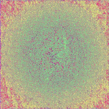 Yeşil merkezli ve pembe merkezli bir kare.