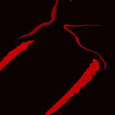 Kırmızı çizgili kırmızı bir şarap şişesi.