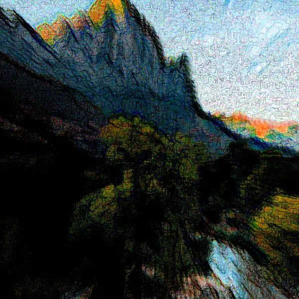 Arasından nehir akan bir dağ.