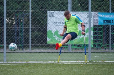 LVIV, UKRAINE, ECTOBER 02.2023 Rus-Ukrayna Ampütasyonlarla Savaş Gazileri İçin Mini-Futbol Turnuvası