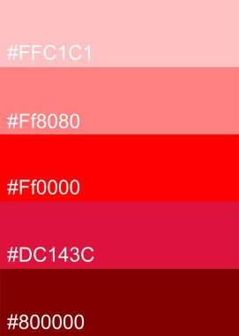 Renk kodlu kırmızı tonlar için Pantone Renk Paleti