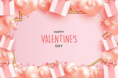 Gerçekçi 3D hediye kutusuna sahip vektör sevgililer günü gradyan arkaplanı