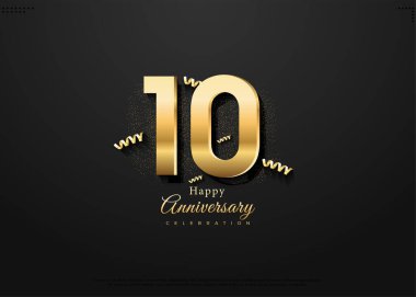 Kıvrımlı altın rakamlarla 10. yıl dönümü. vektör premium tasarımı.