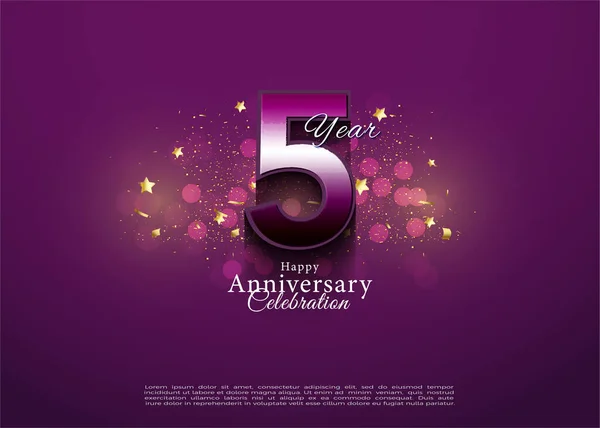 紫色概念5周年纪念日 矢量溢价设计 — 图库矢量图片