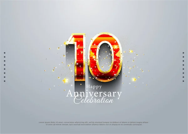 10º Aniversario Con Números Rojos Brillantes Vector Diseño Premium — Archivo Imágenes Vectoriales