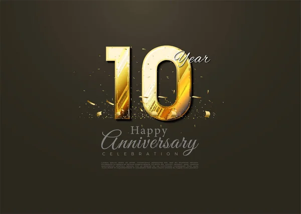 10周年纪念日 有精美的纹理数字 矢量溢价设计 — 图库矢量图片