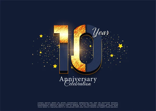10º Aniversario Con Números Texturizados Brillantes Vector Diseño Premium — Archivo Imágenes Vectoriales
