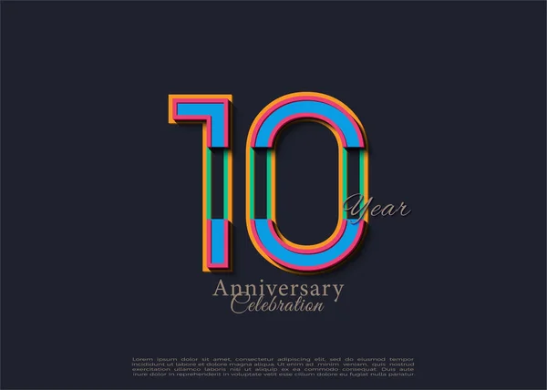 10º Aniversario Con Números Simples Colores Suaves Vector Diseño Premium — Vector de stock