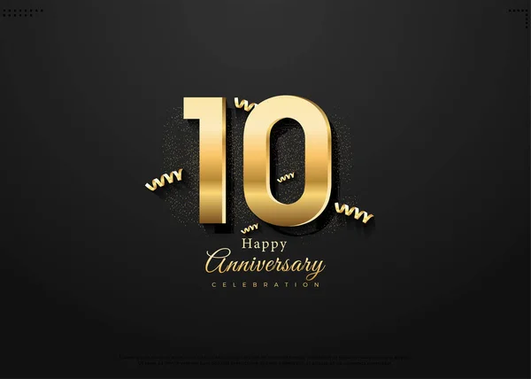 10O Aniversário Com Algarismos Dourados Curvos Design Premium Vetorial — Vetor de Stock