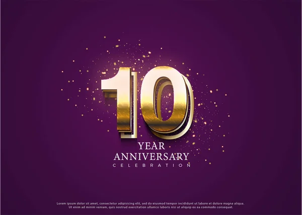 10º Aniversario Con Fondo Púrpura Brillo Dorado Vector Diseño Premium — Archivo Imágenes Vectoriales