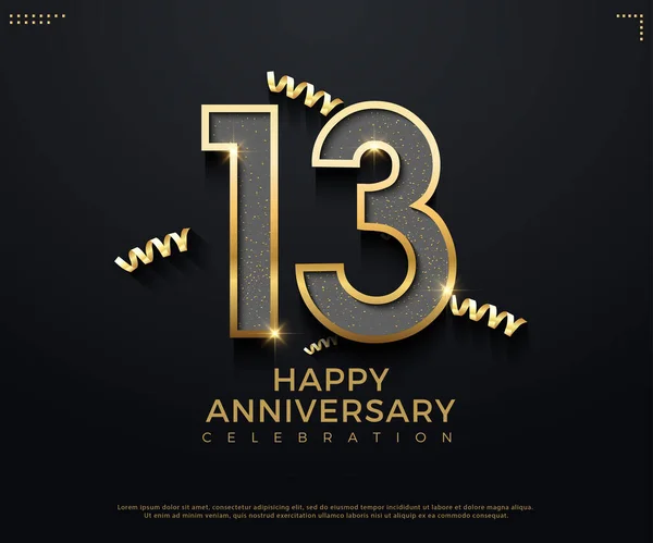 13º Aniversario Con Hermosa Celebración Decoración Cinta Oro Vector Diseño — Archivo Imágenes Vectoriales